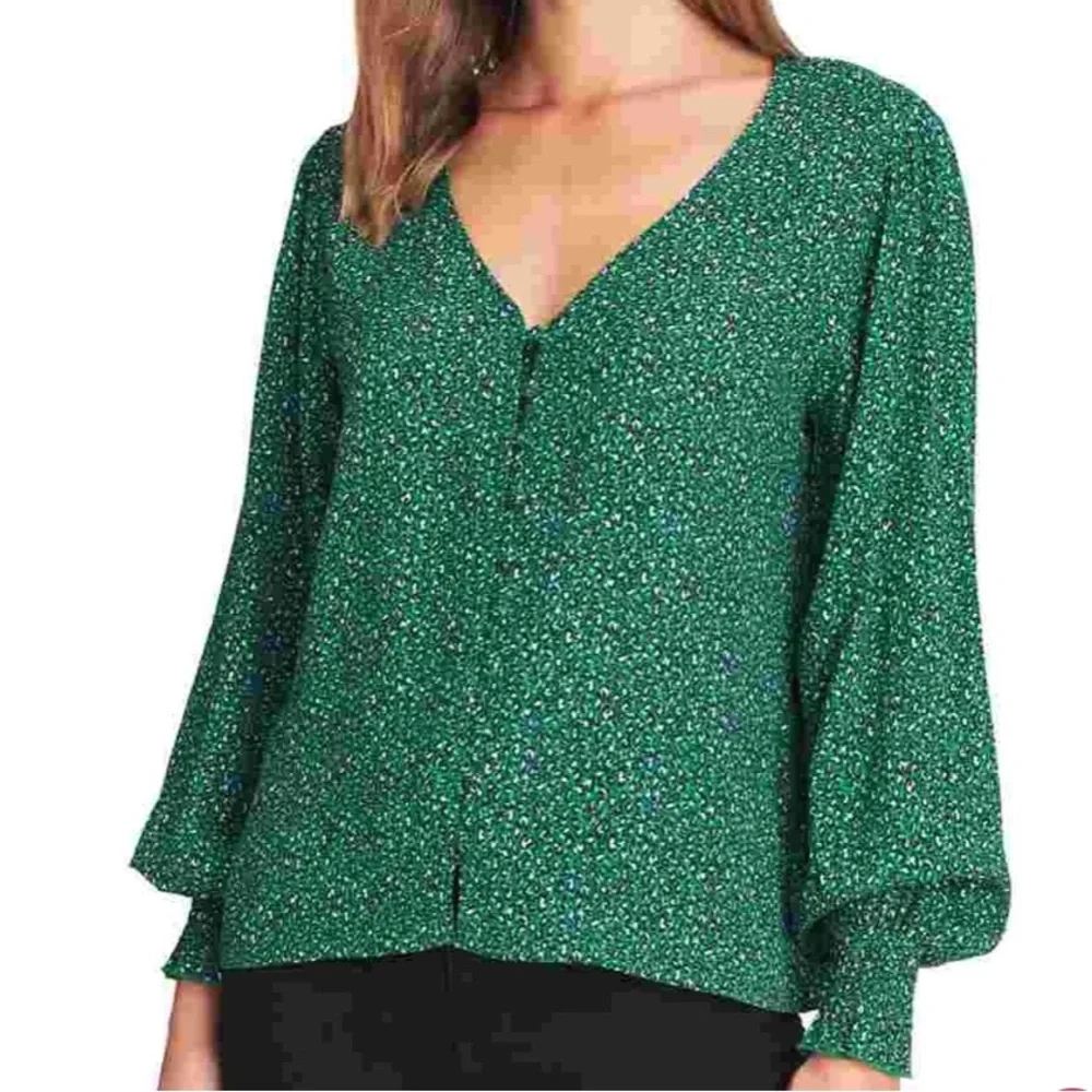 Sanctuary Noelle Animal Print Green and Black V Neck Blouse XL - Picture 1 of 10